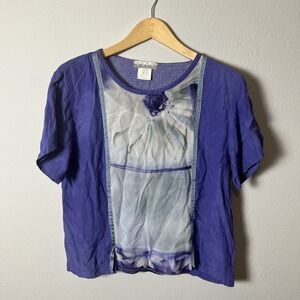 Nino Wong Shirt Womens XS Floral Sheer Panel Boho Top Made In USA Rayon Blouse